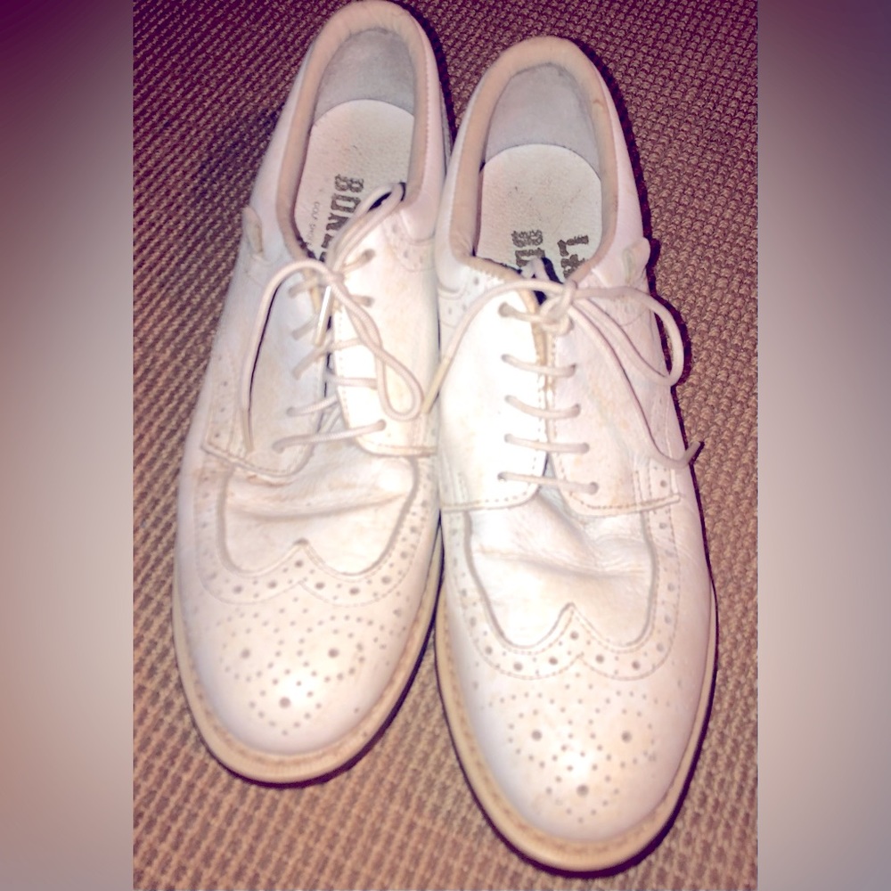 Lazy Bones Golf Shoes: white leather Oxfords w/ spikes Women’s Size 7 $50 OBO